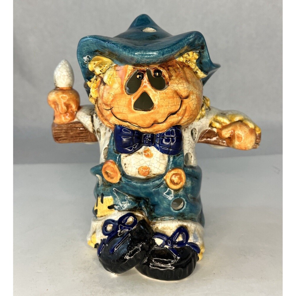 Vintage Halloween Scarecrow Candle Holder Tea light Ceramic Figurine 6.5"